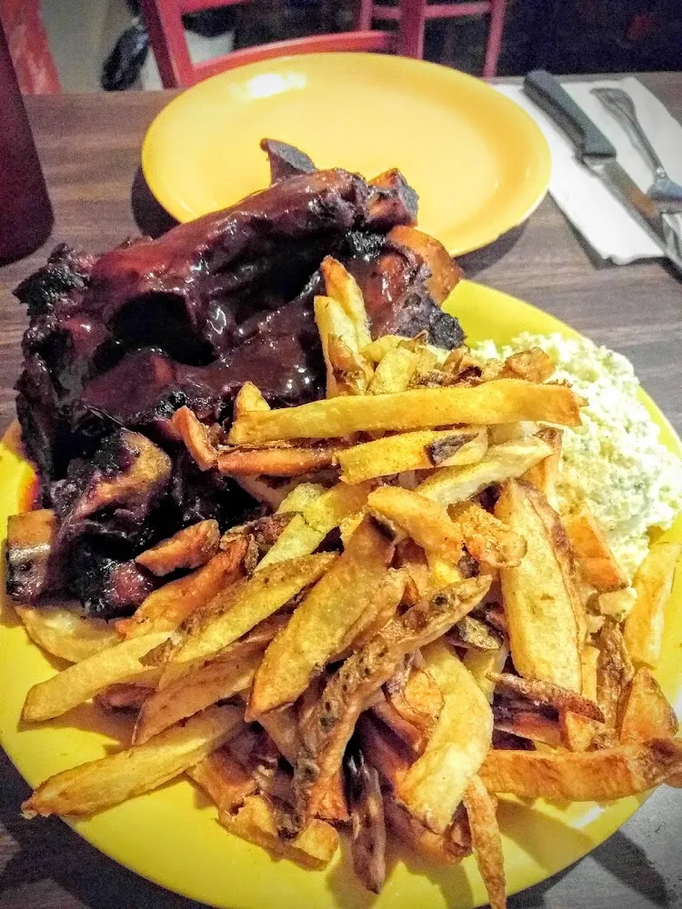 Beef Rib Plate with Fries and Potato Salad